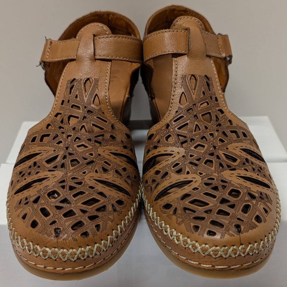 Spring Step Irin T-Strap Leather Wedge Sandals in Brown - Picture 9 of 15